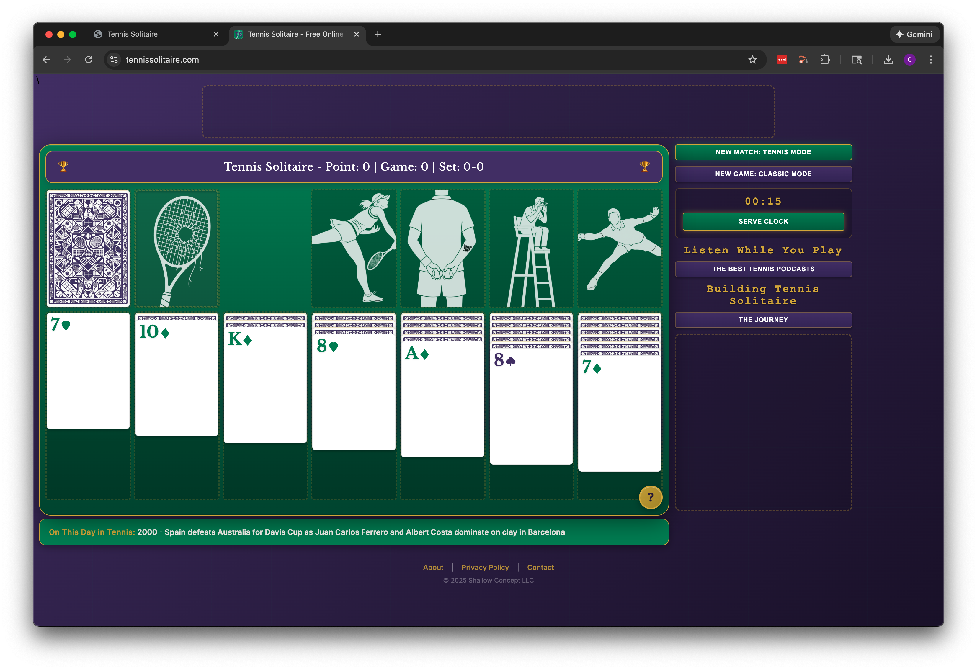 Current desktop version of Tennis Solitaire