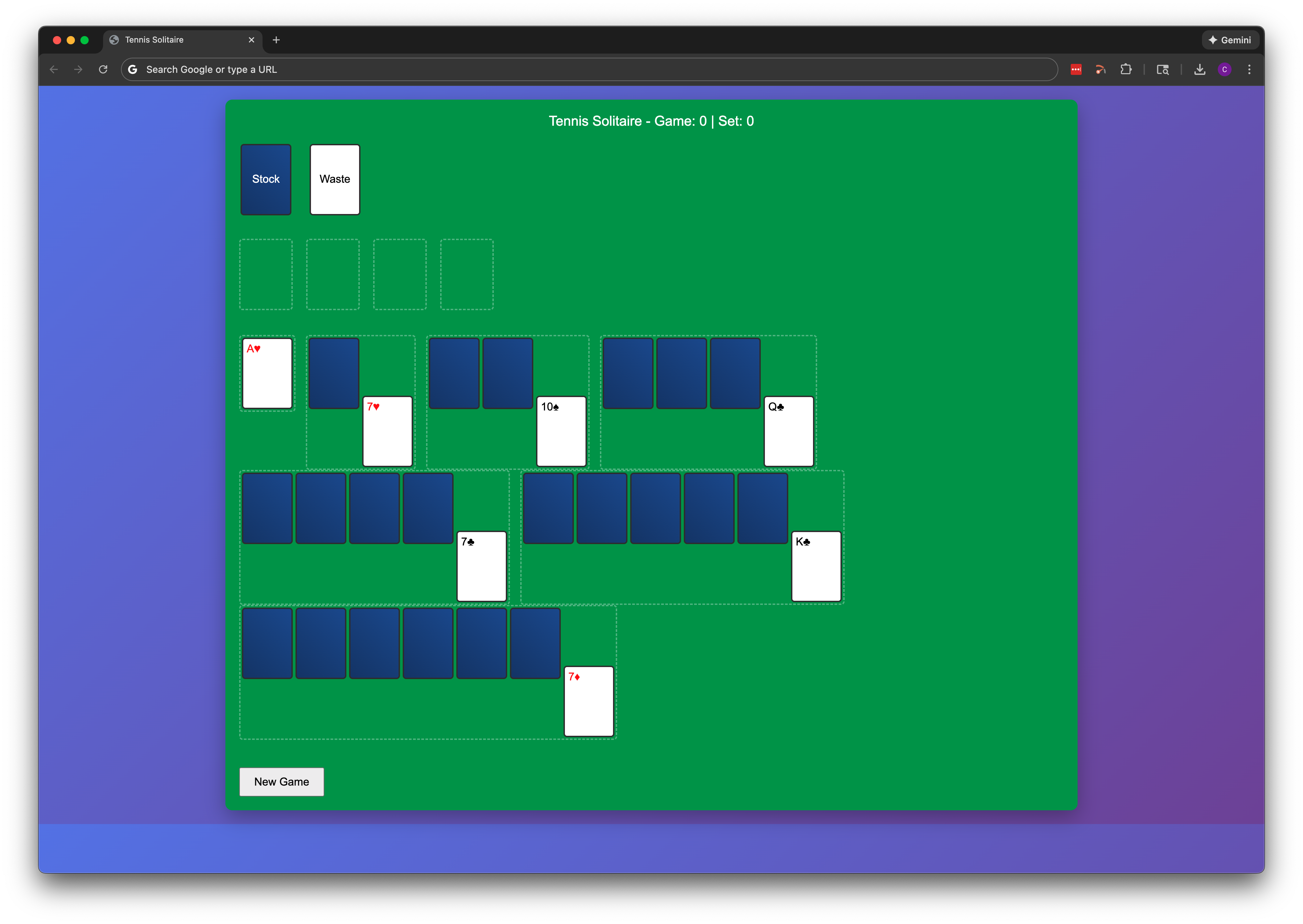 First version of Tennis Solitaire - basic layout