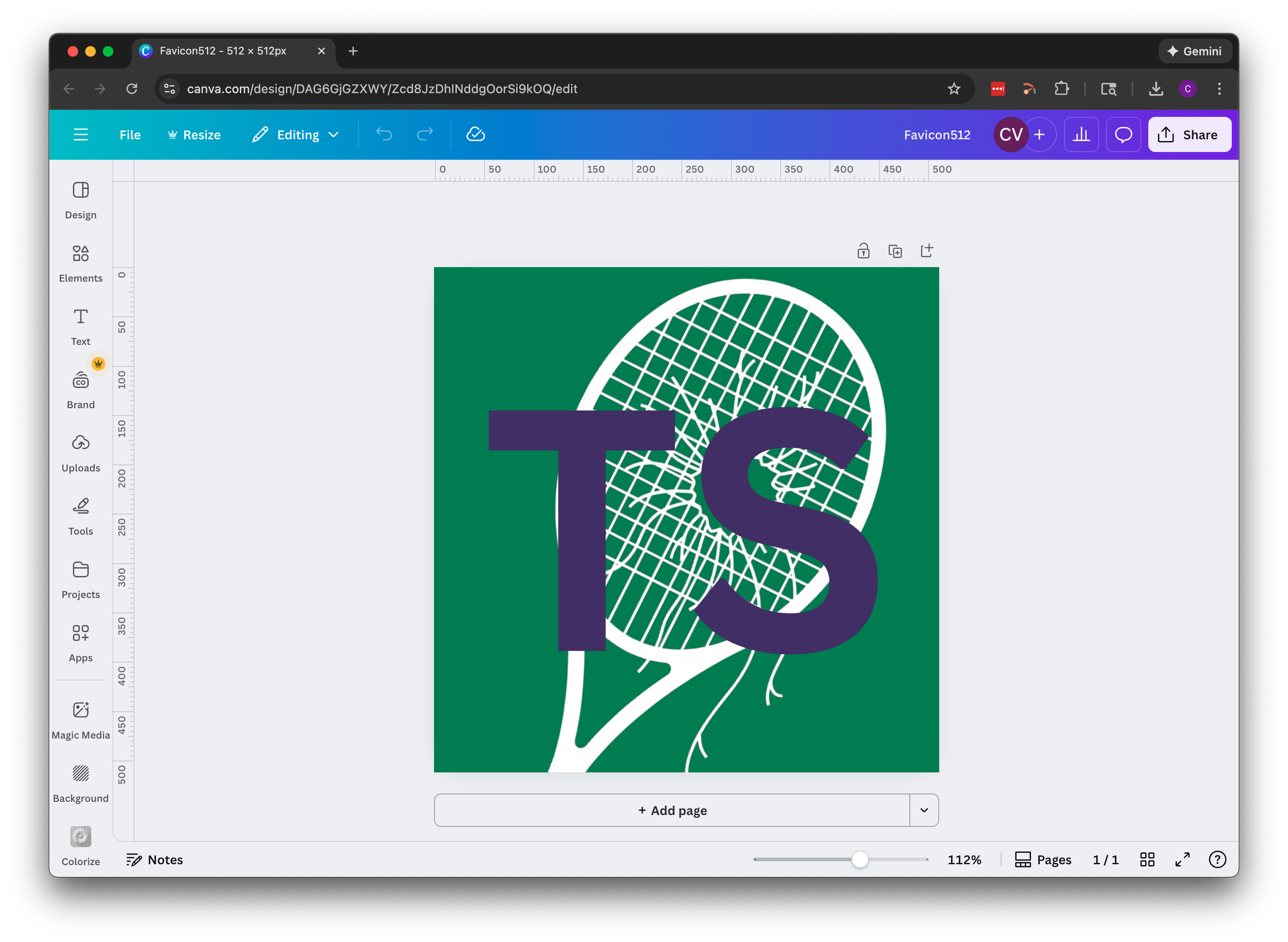 Canva favicon design interface showing TS logo