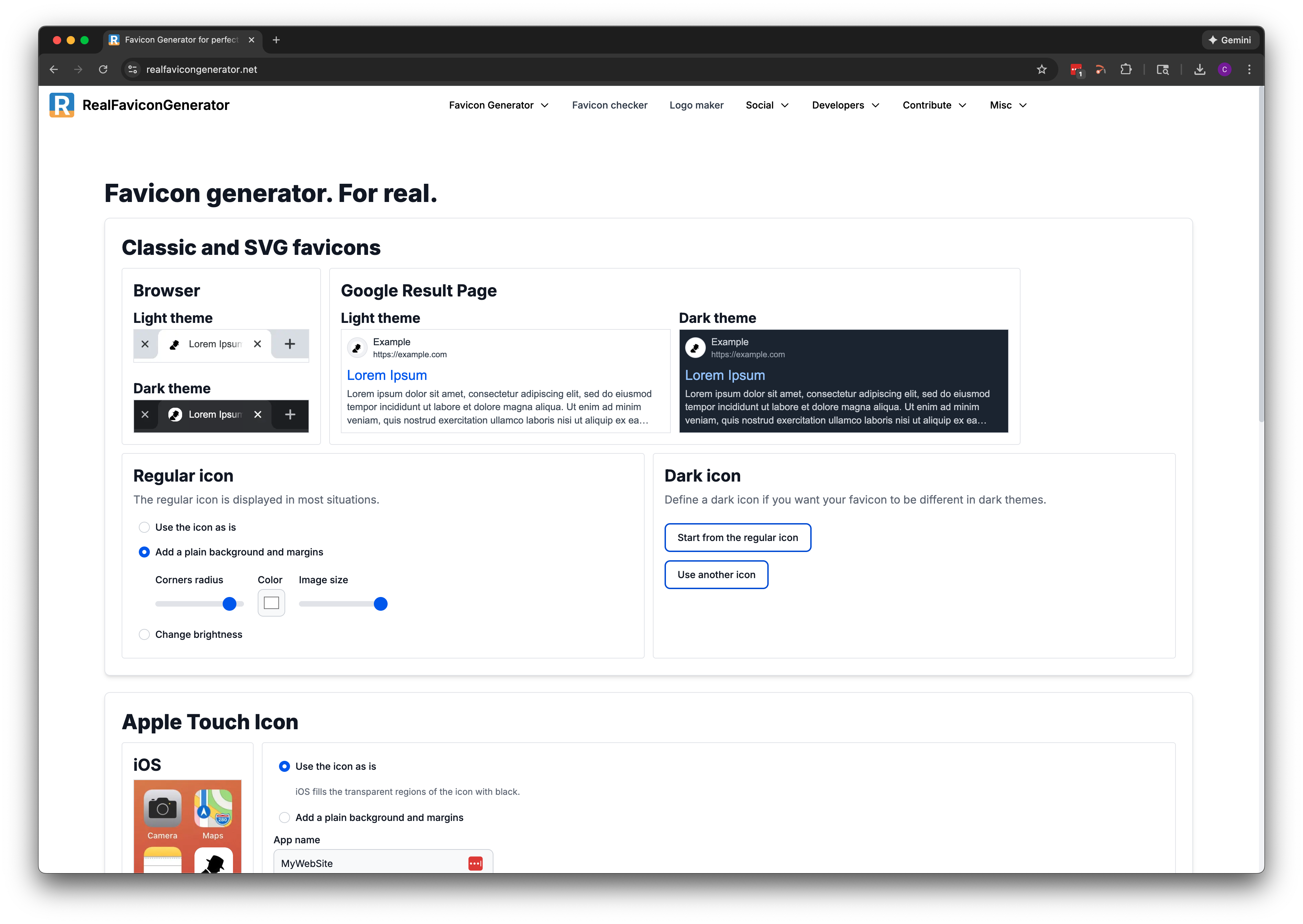RealFaviconGenerator step 2